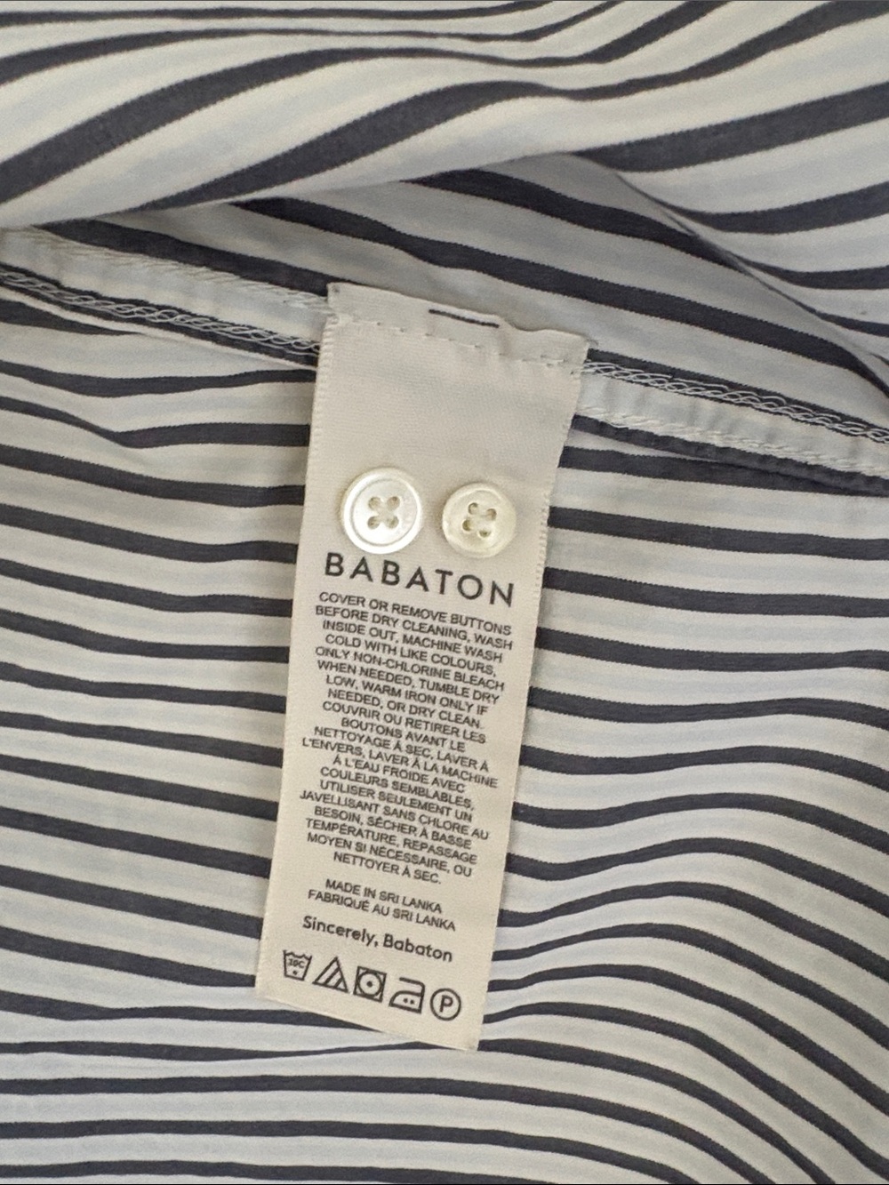 Babaton White button down Shirt with Navy Stripes, cotton poplin, size L